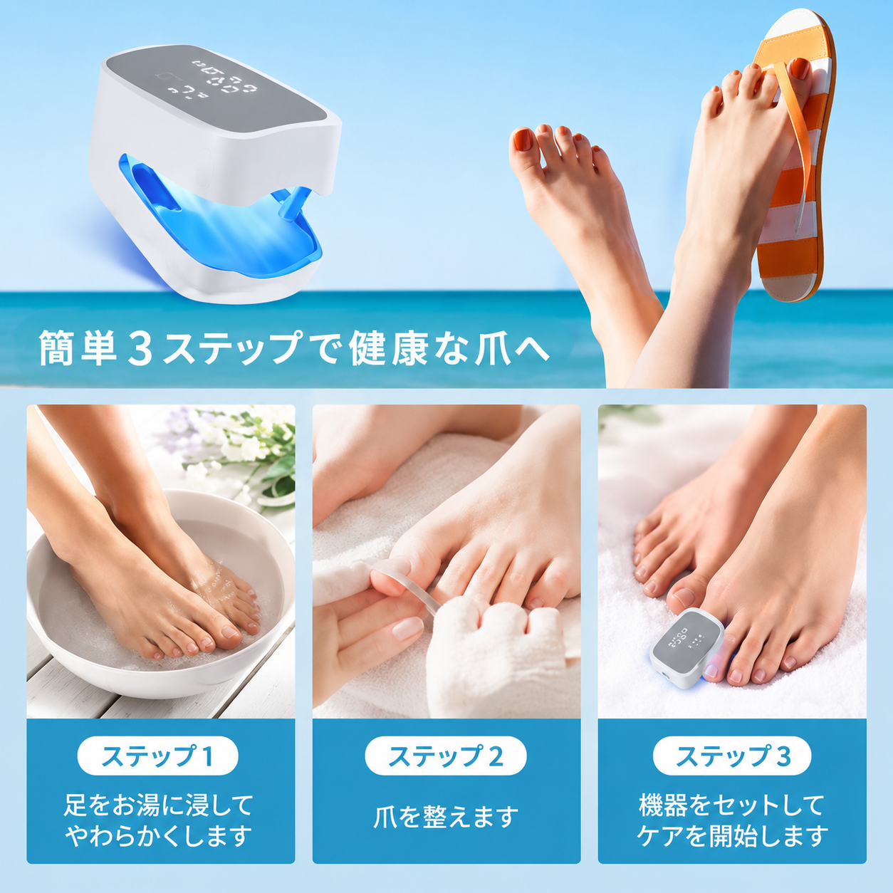 LEDライト搭載 フット＆フィンガー ケアライト｜USB充電式・コードレス コンパクト セルフケア