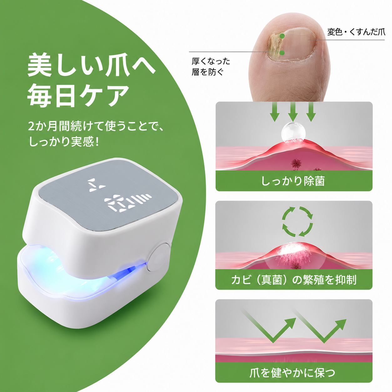 LEDライト搭載 フット＆フィンガー ケアライト｜USB充電式・コードレス コンパクト セルフケア